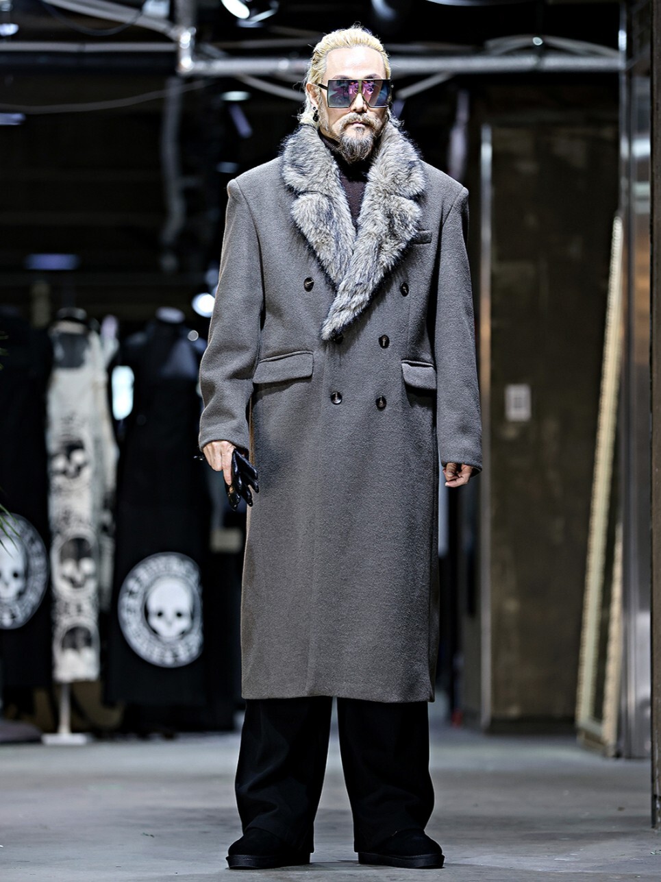 皮草毛領長版大衣外套