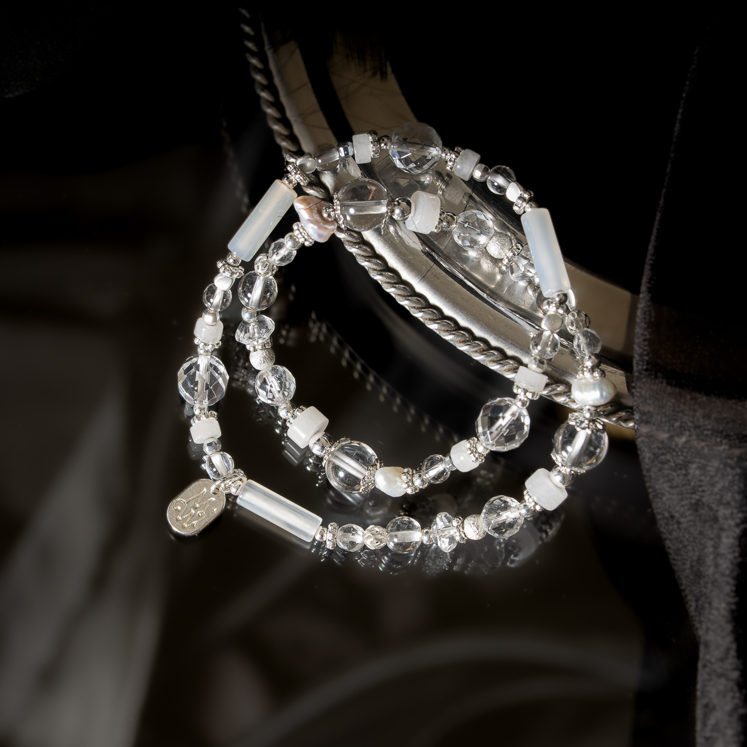 零下｜白玉髓白水晶雙圈手鍊 C1754