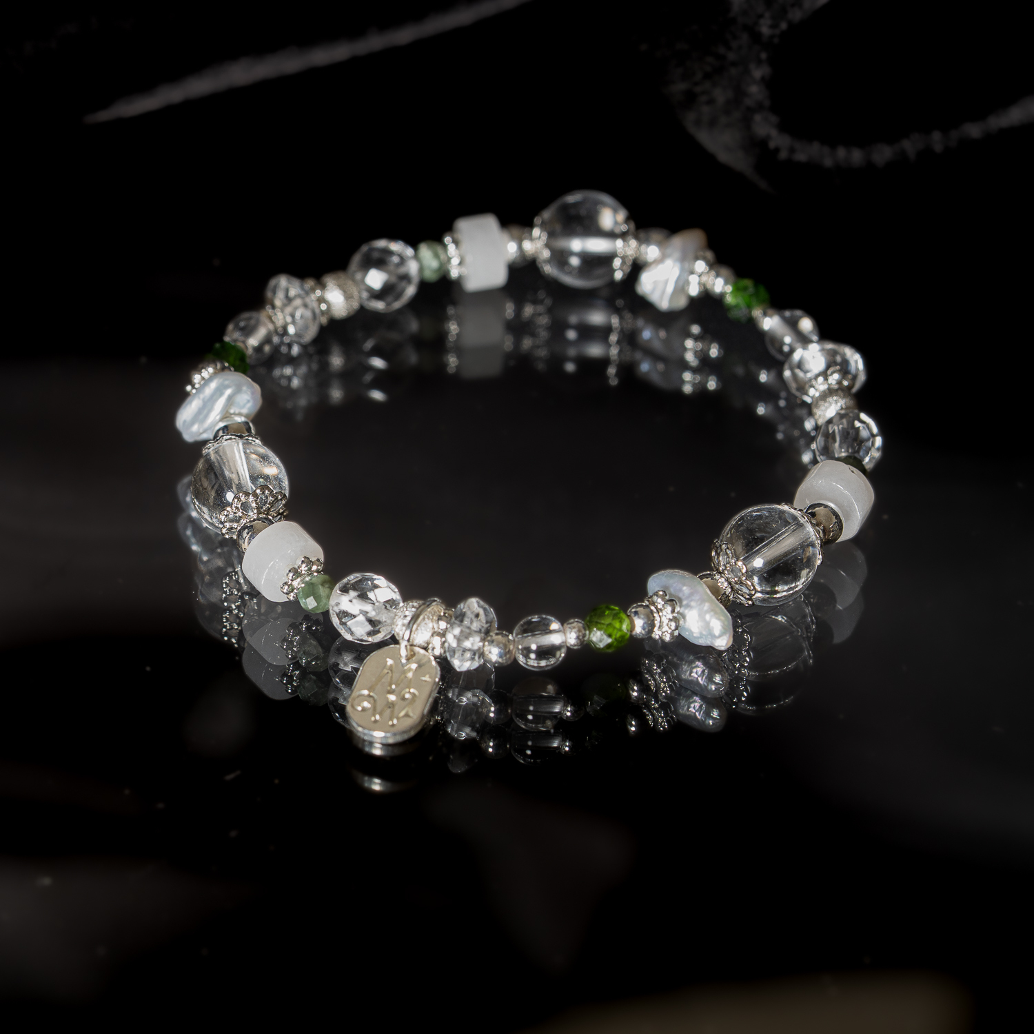 零下八度的呼吸｜白水晶透輝石綠龍晶手鍊 C1756