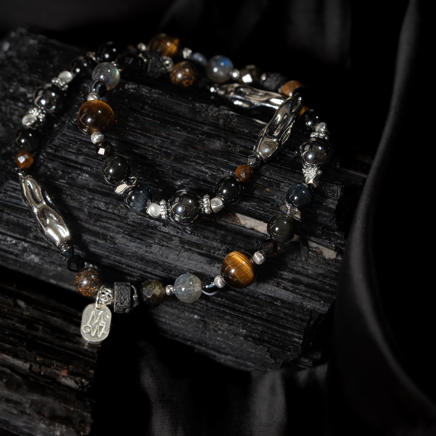 銀夜之力｜黃虎眼鐵膽石雙圈手鍊 C1757