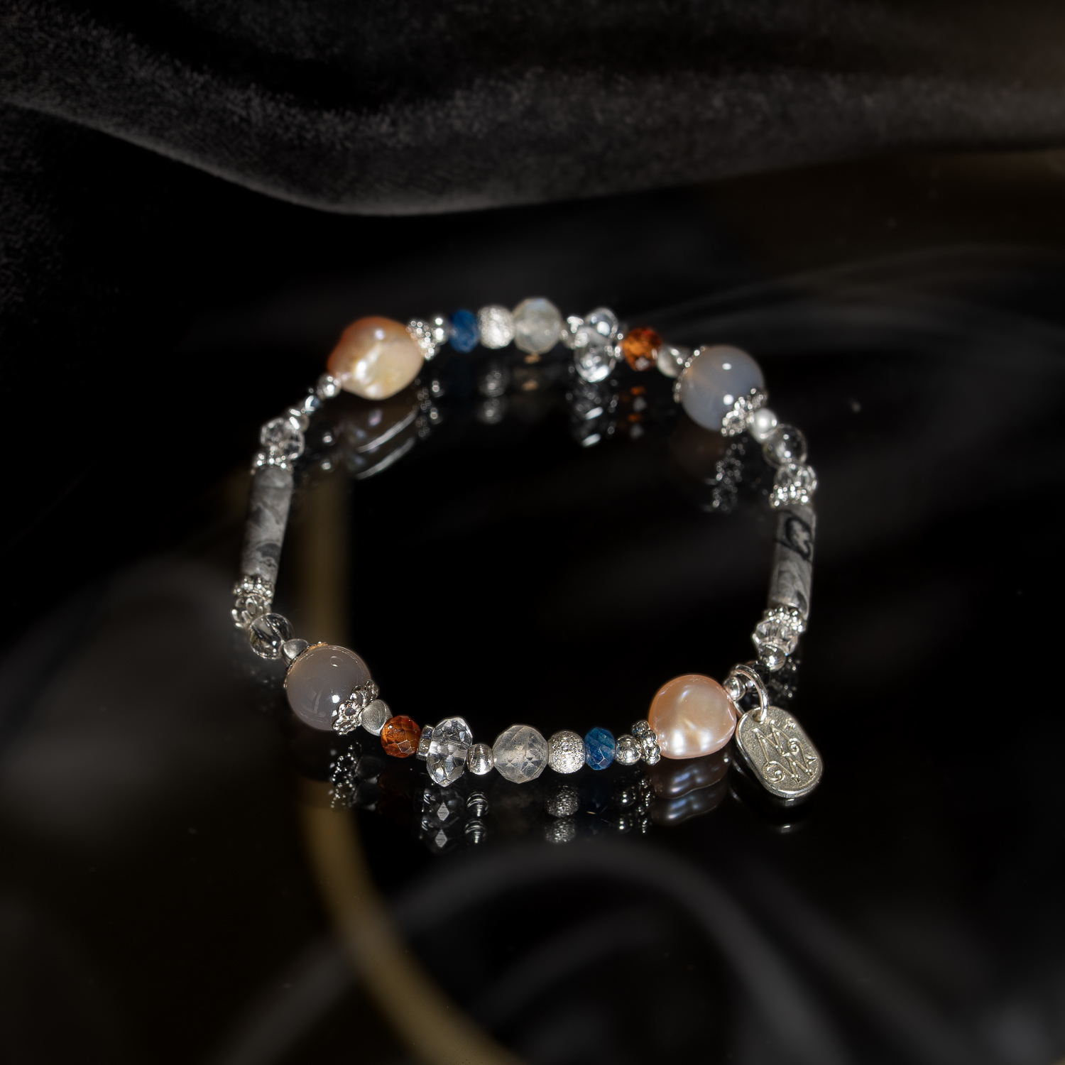 冬日魔法｜地圖石橙石榴藍晶手鍊 C1759