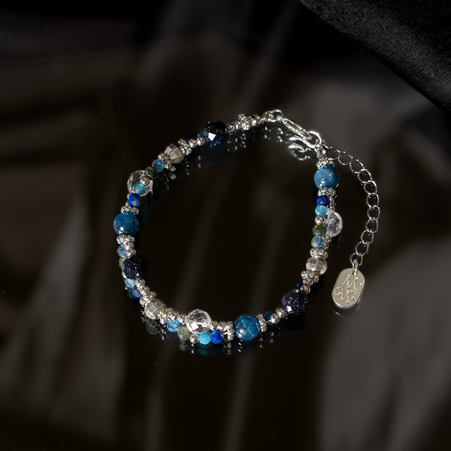 凜藍窗花｜藍晶藍金沙鏈條手鍊 B0030