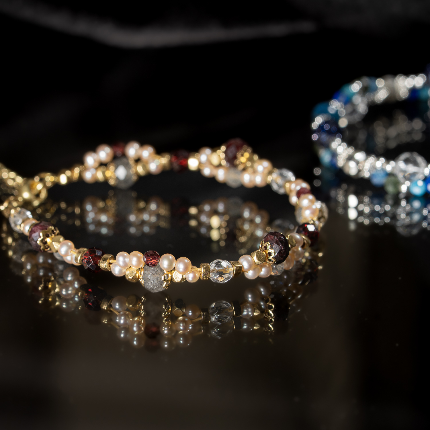 流金爐火｜珍珠拉長石紅石榴鏈條手鍊 B0031