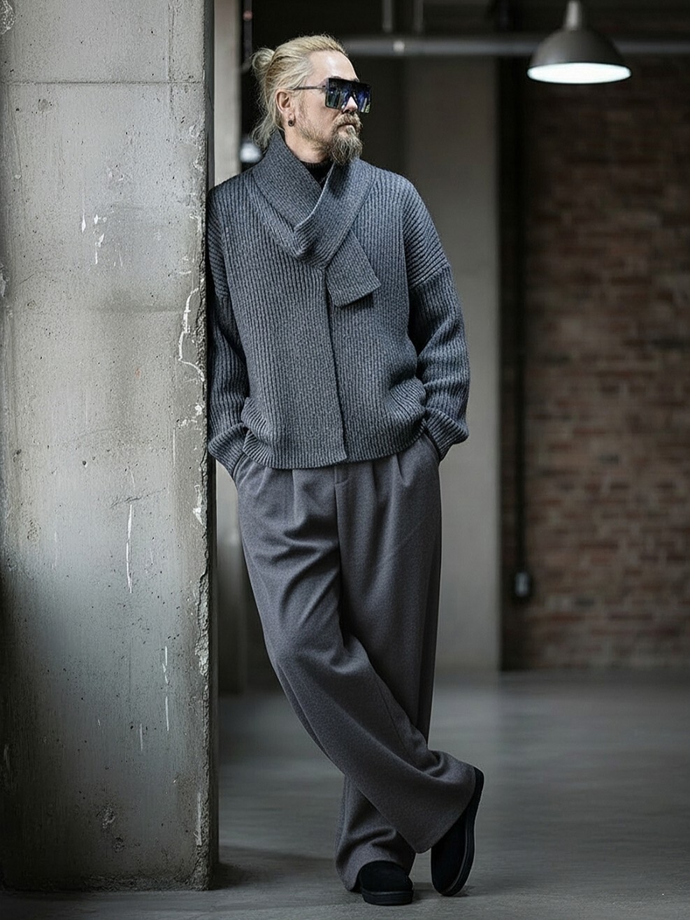 羊毛細摺休閒西裝寬褲