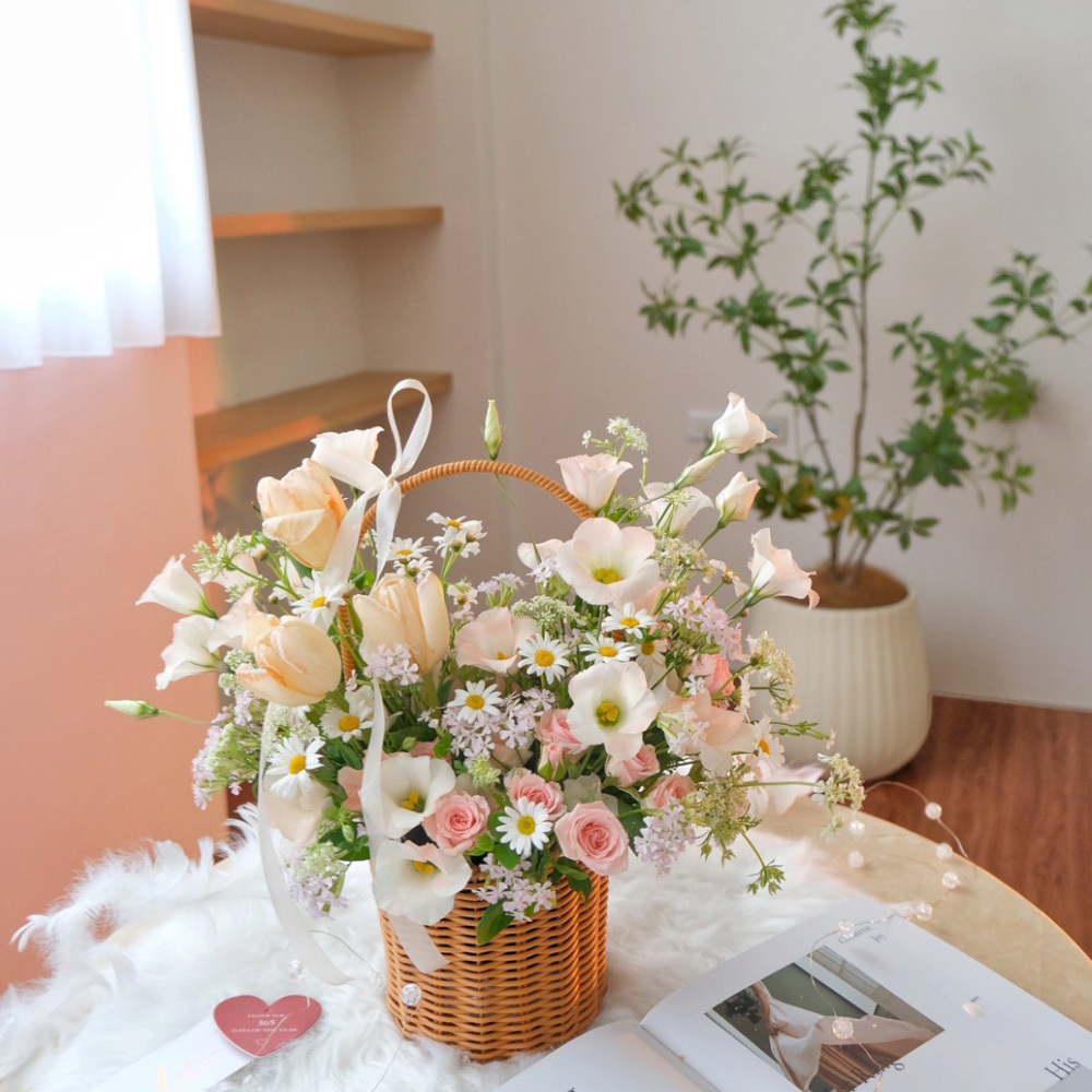 韓式鮮花提籃盆花 / 甜橙