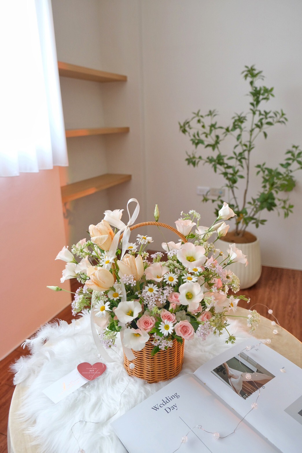 韓式鮮花提籃盆花 / 甜橙