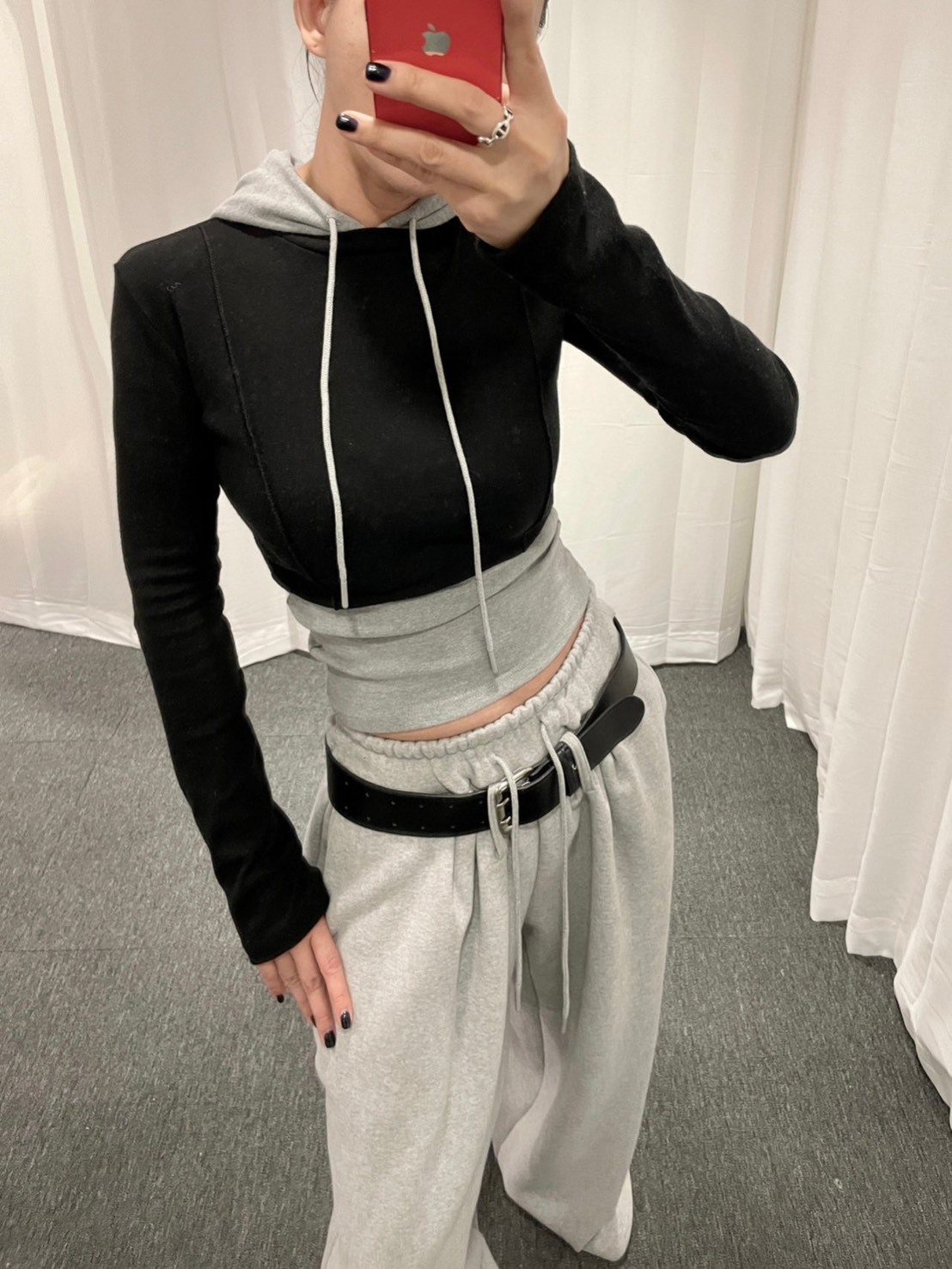 雙拼色連帽合身T