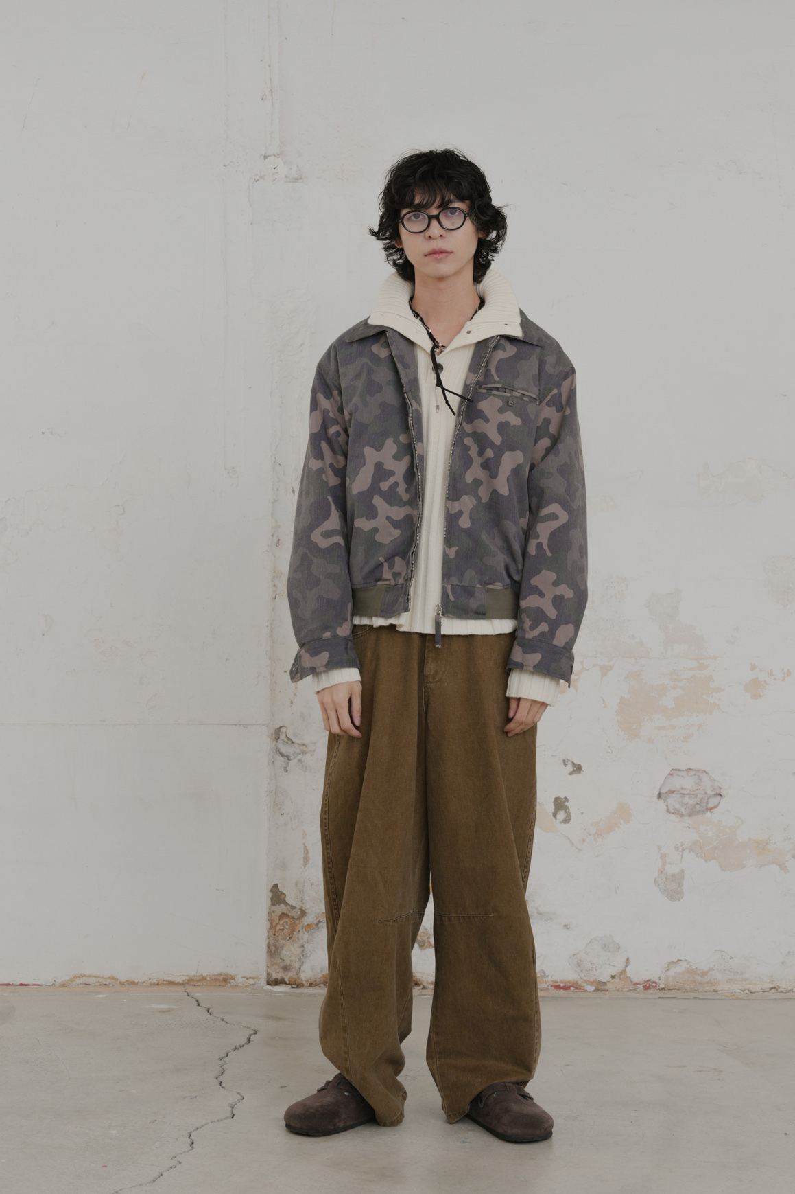 Washed Camo Stand Collar Padded Jacket #外套