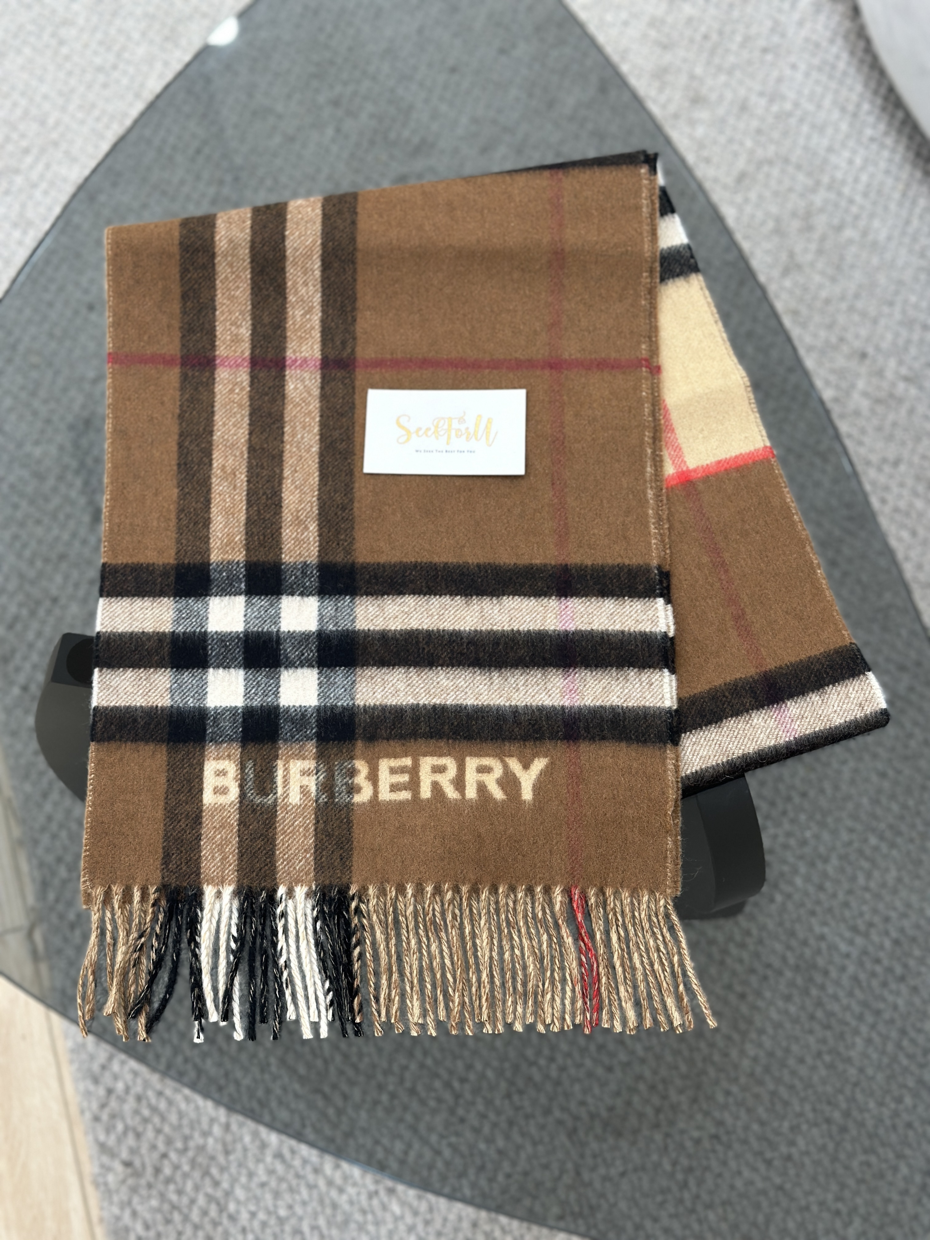 BURBERRY Contrast Check Cashmere Scarf