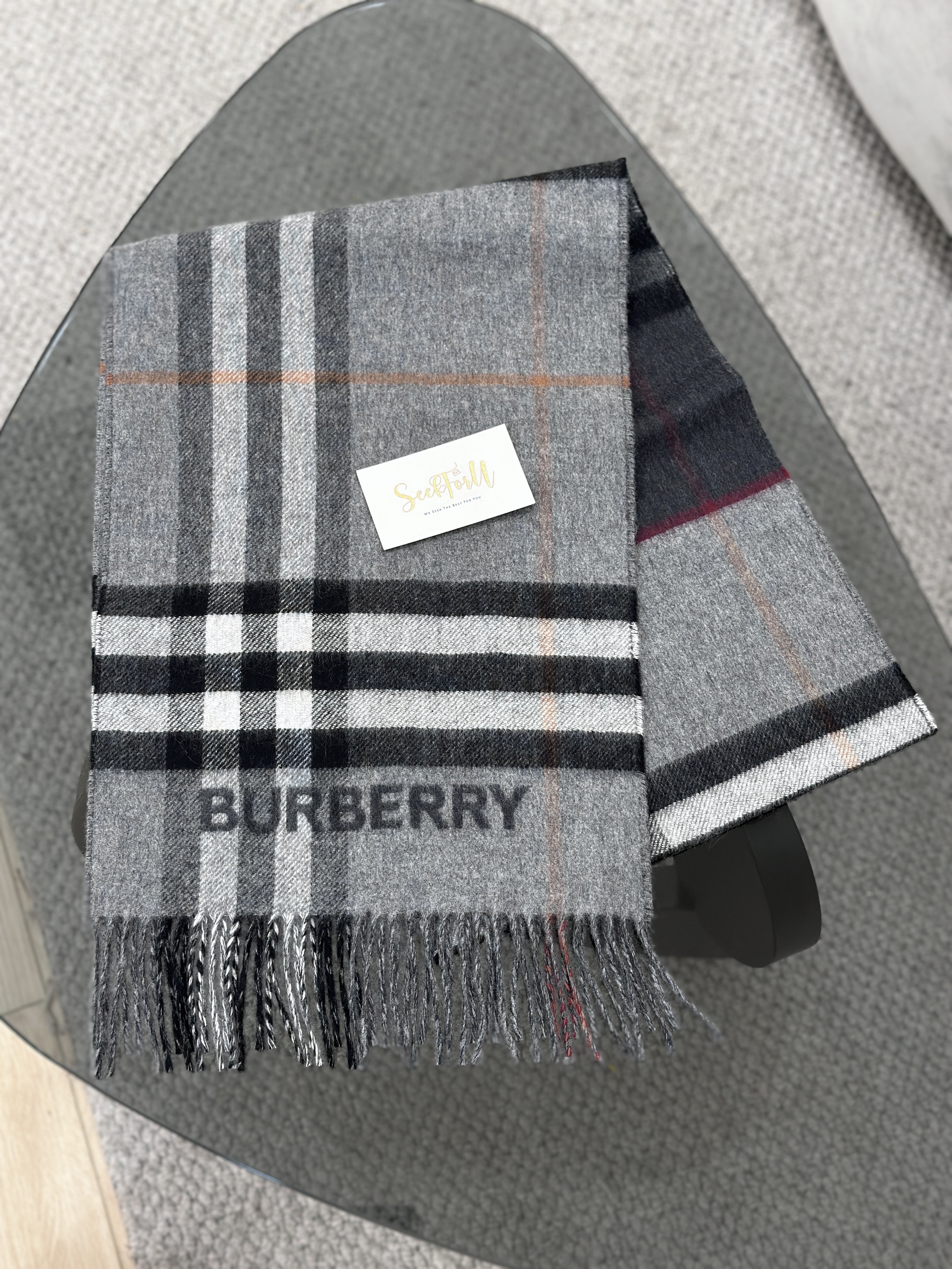 BURBERRY Contrast Check Cashmere Scarf