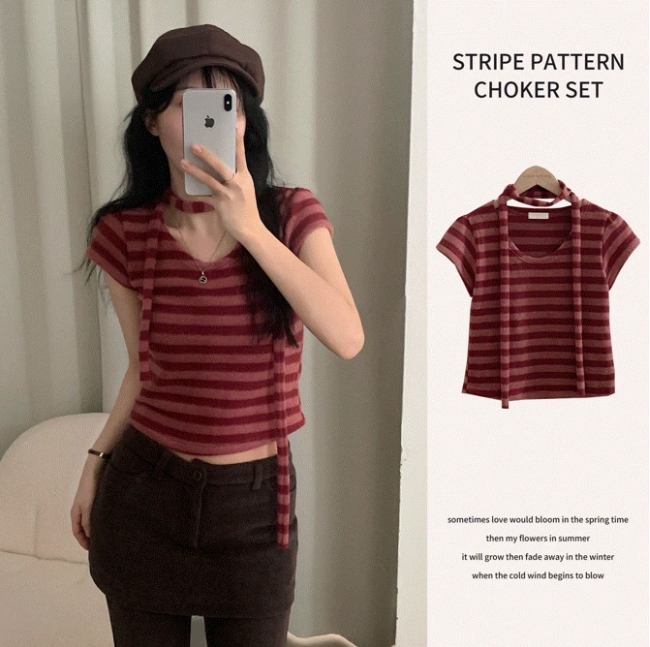 秋冬預訂｜馬海毛條紋短袖圍巾SET