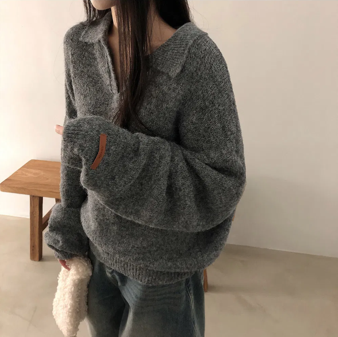 秋冬預訂｜開領皮TAG羊毛針織衫