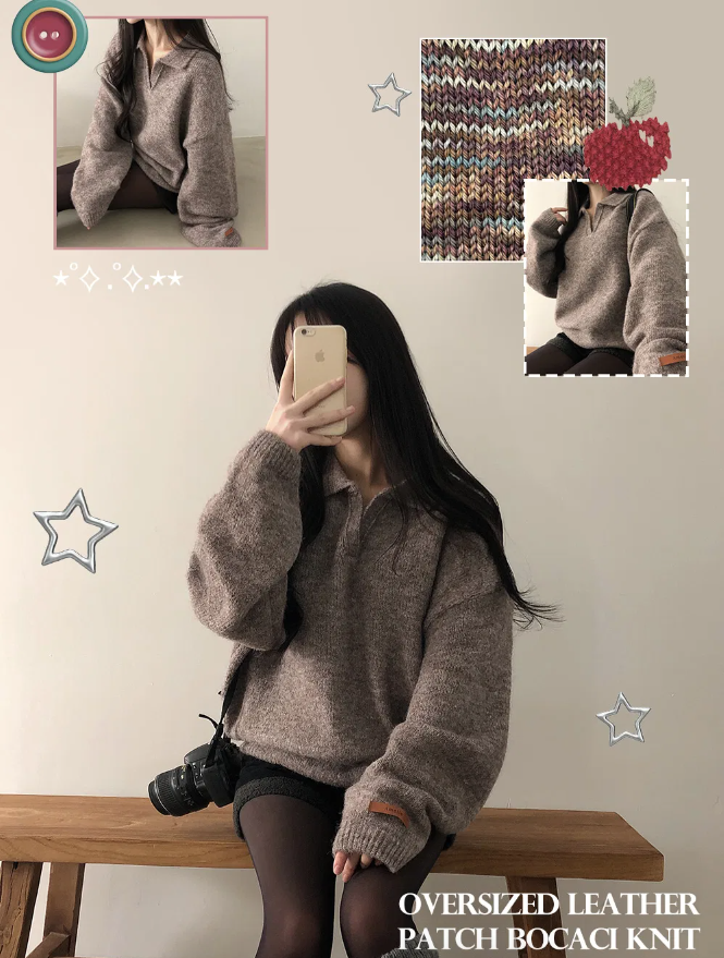 秋冬預訂｜開領皮TAG羊毛針織衫