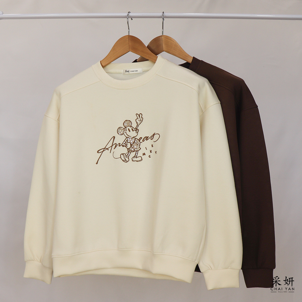 卡通刺繡亮片空氣棉長袖上衣