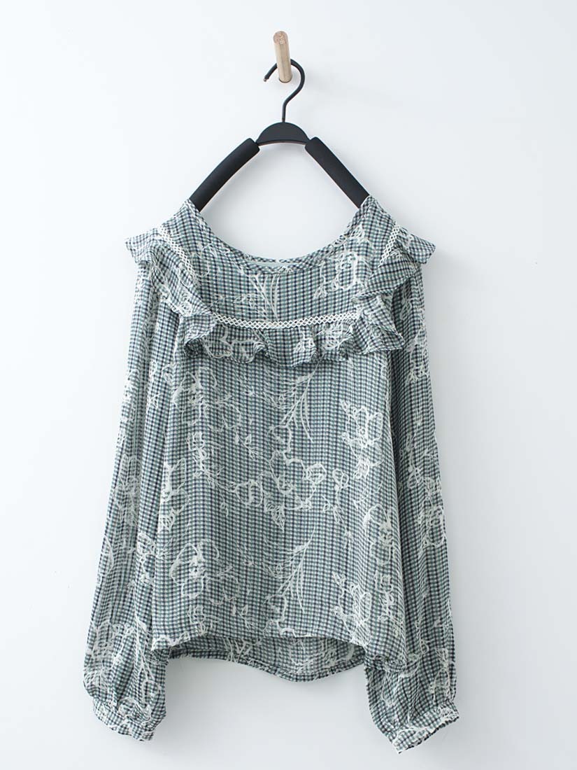 千鳥格紋提花雪紡上衣