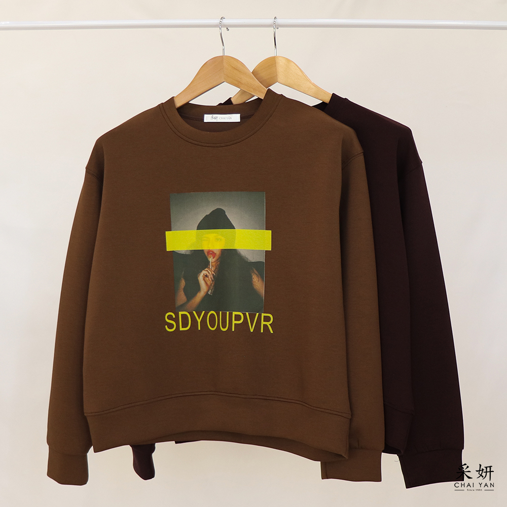 女孩印花空氣棉寬版長袖上衣