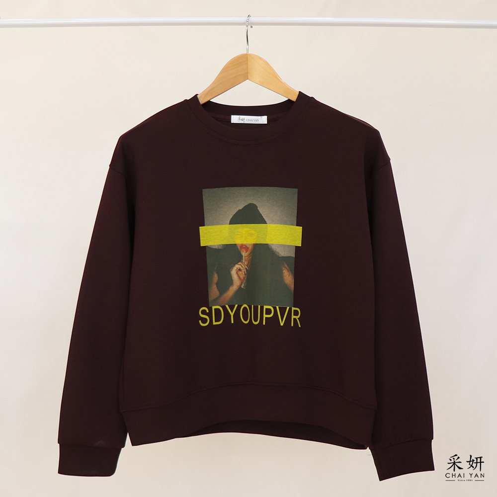 女孩印花空氣棉寬版長袖上衣