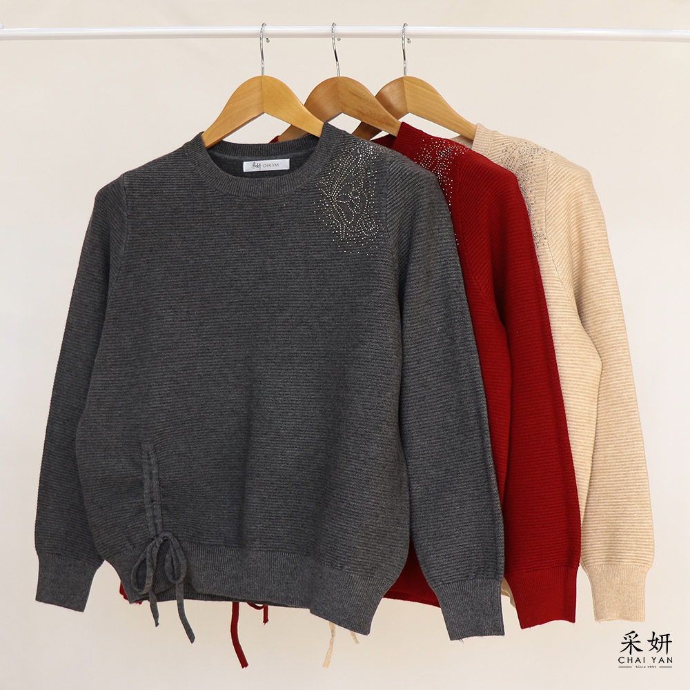 蝴蝶水鑽保暖厚針織長袖上衣