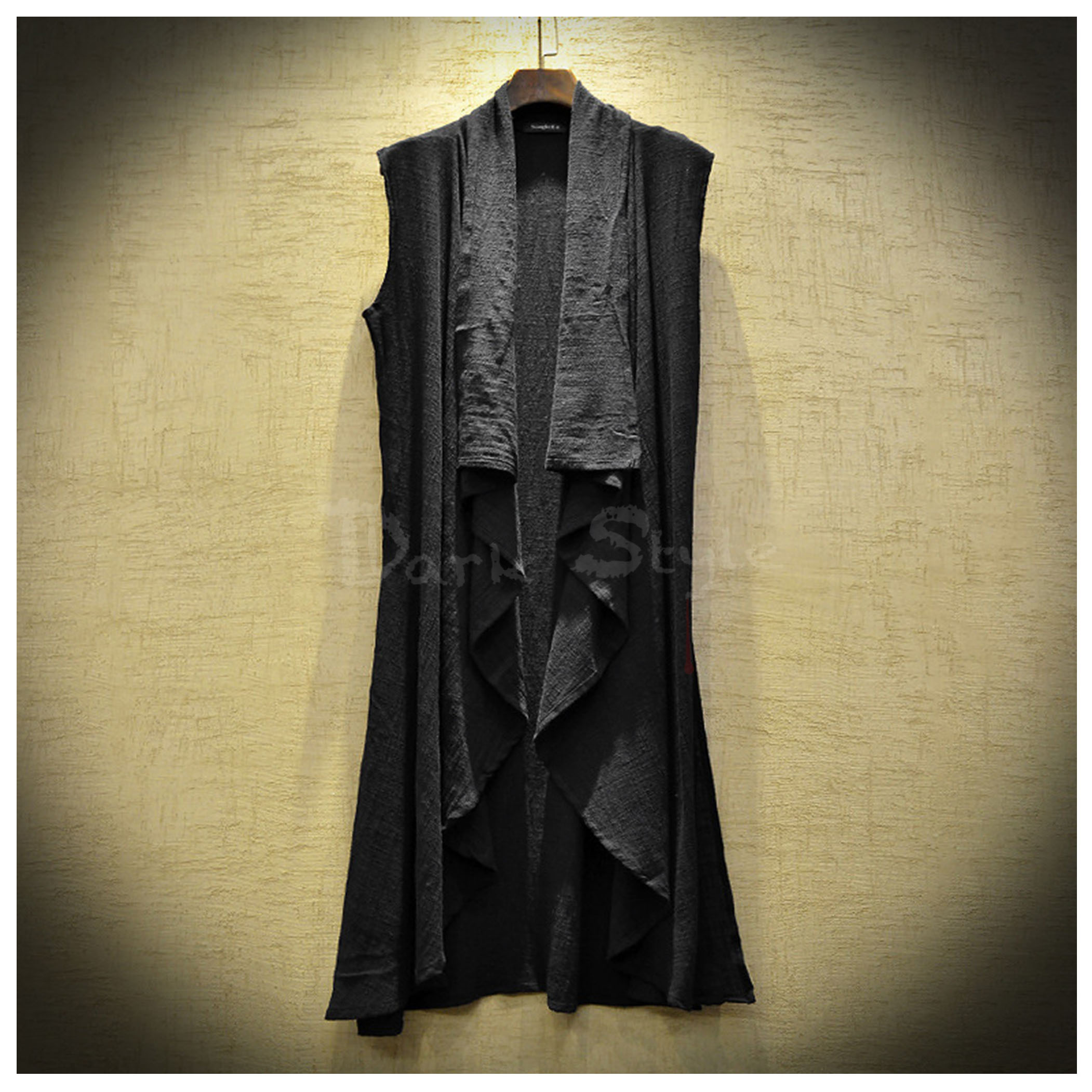 視-長版亞麻開襟罩衫(垂墜透視)