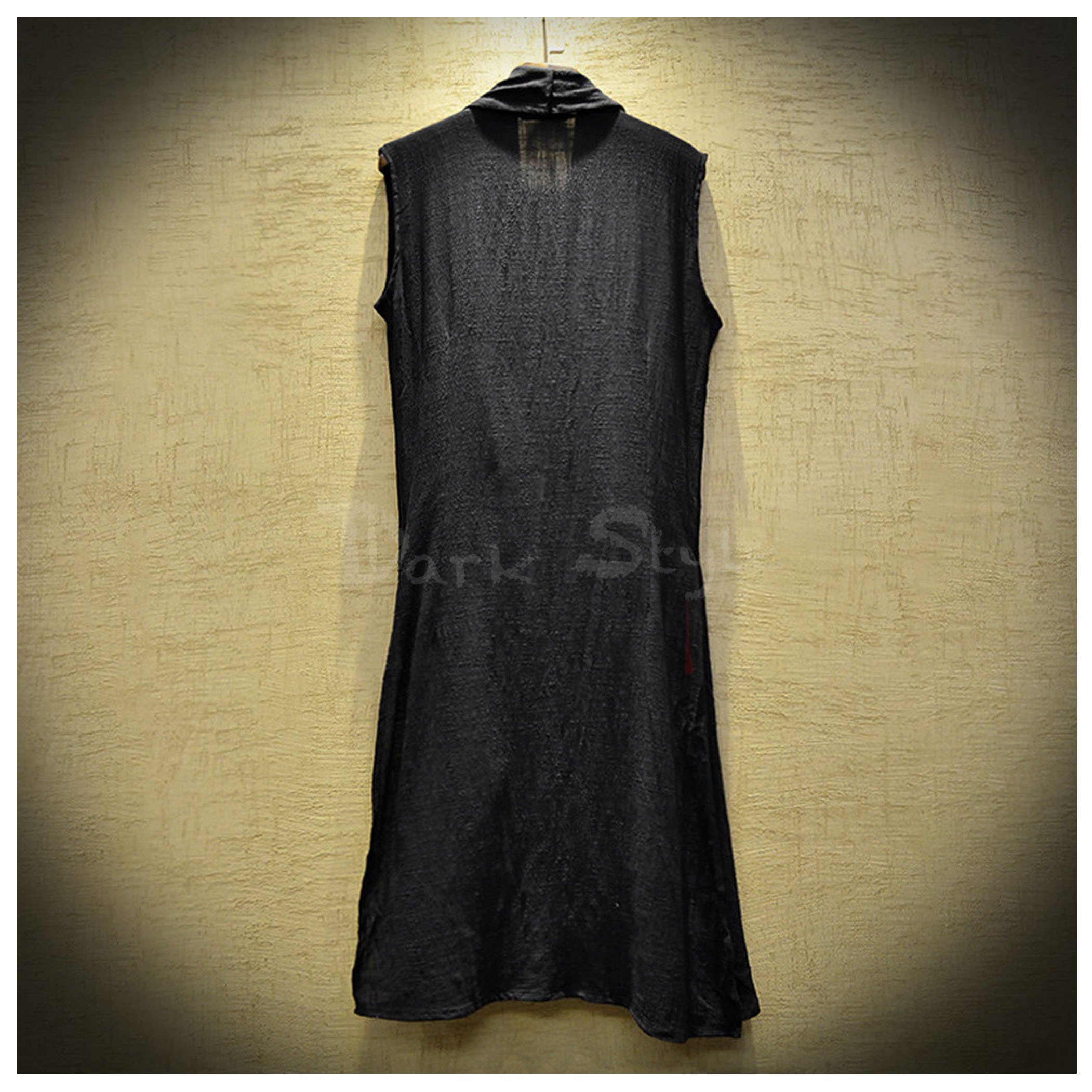 視-長版亞麻開襟罩衫(垂墜透視)