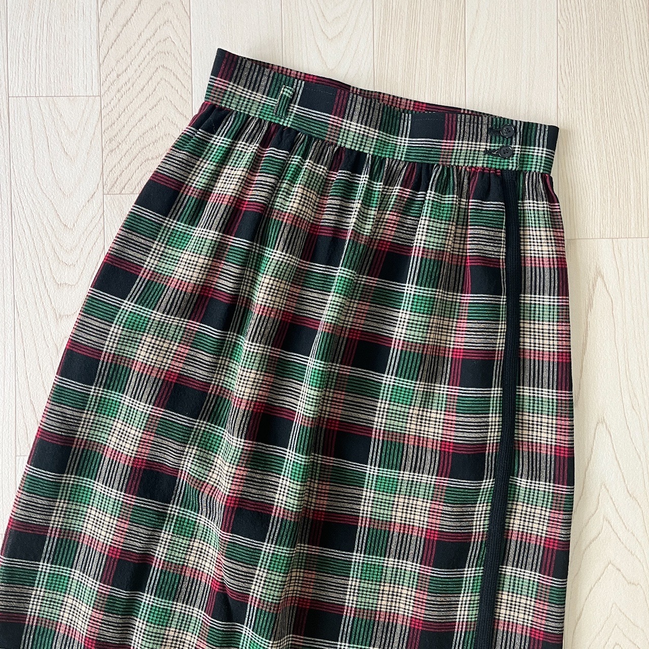 紅綠色格紋羊毛裹身裙