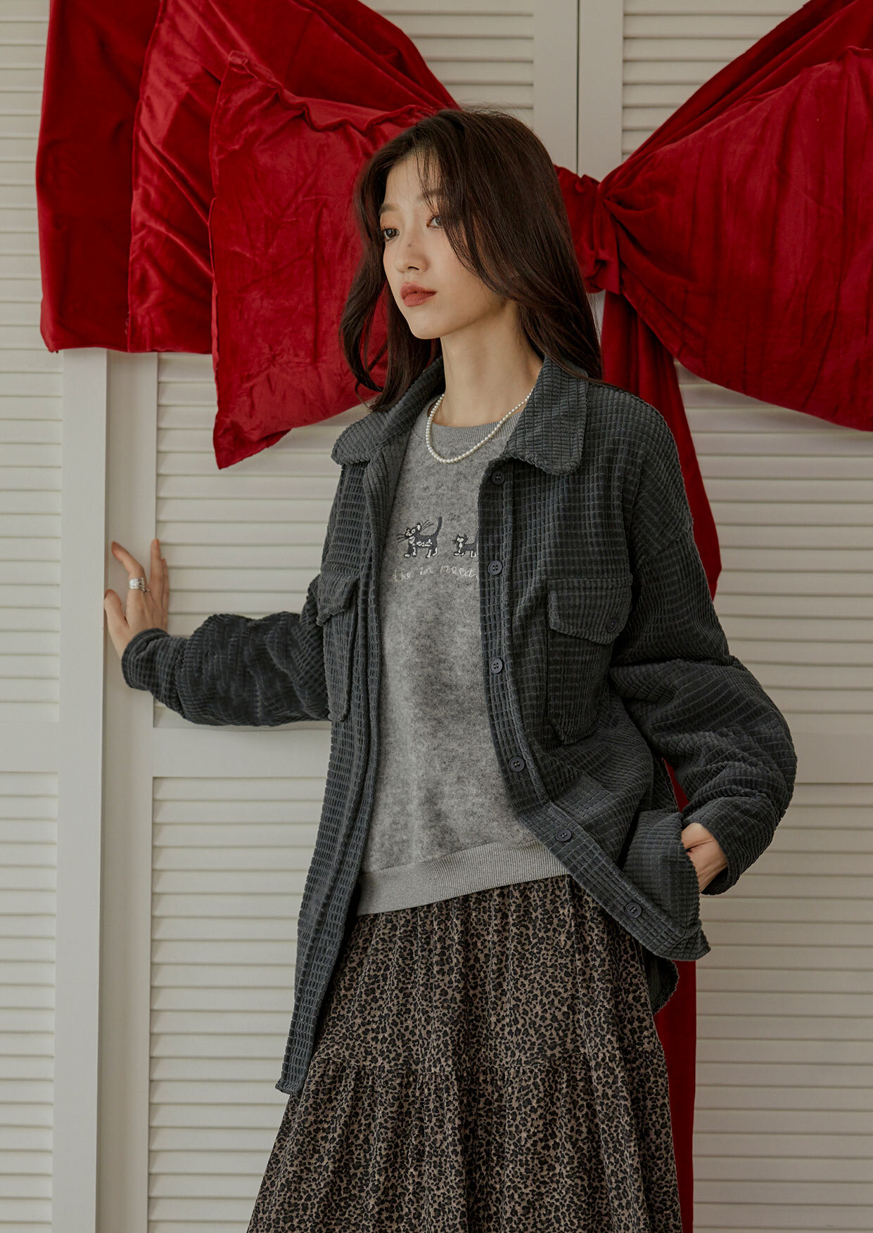 格子壓紋燈芯絨襯衫