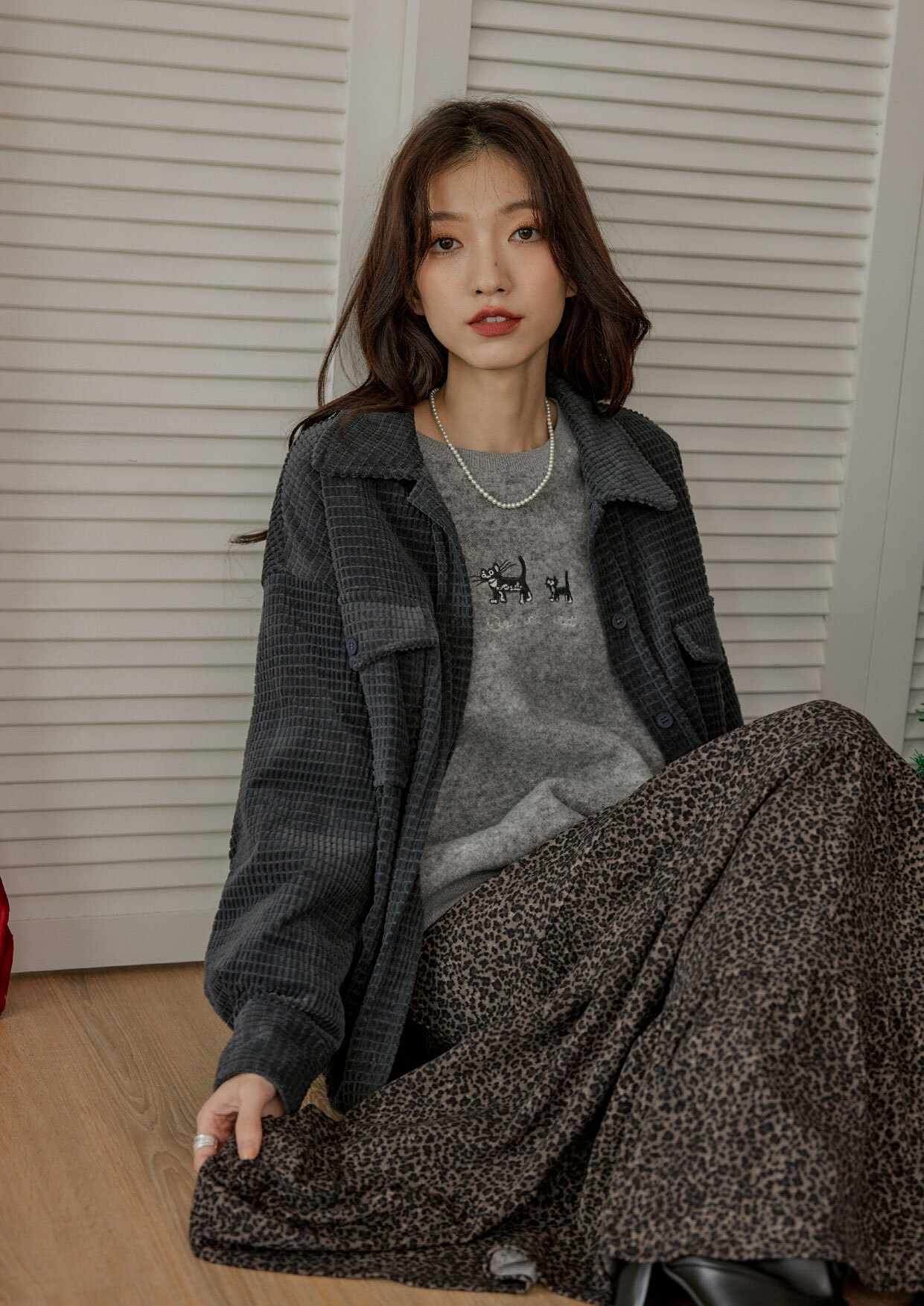 格子壓紋燈芯絨襯衫