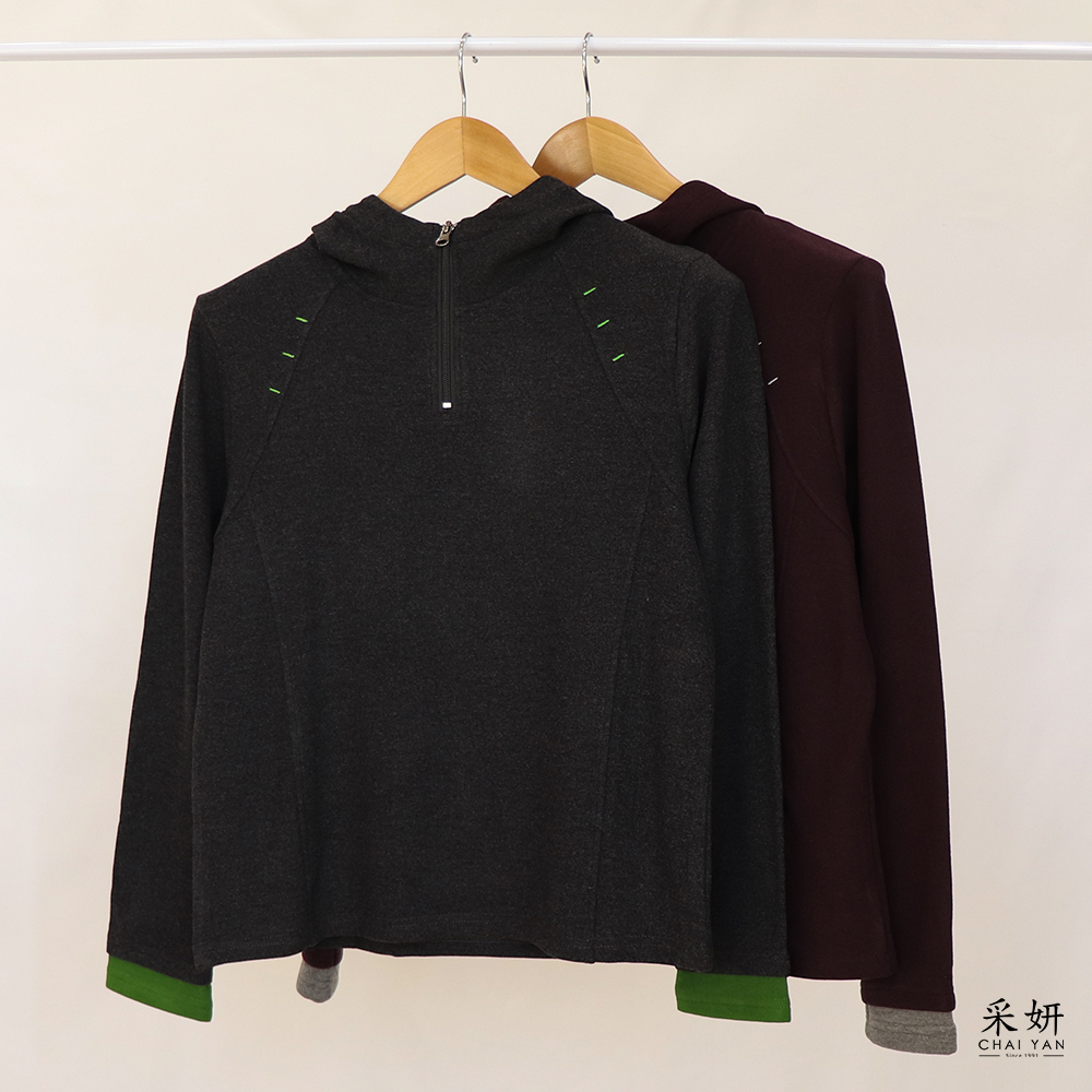 小跳色線絨布連帽長袖上衣