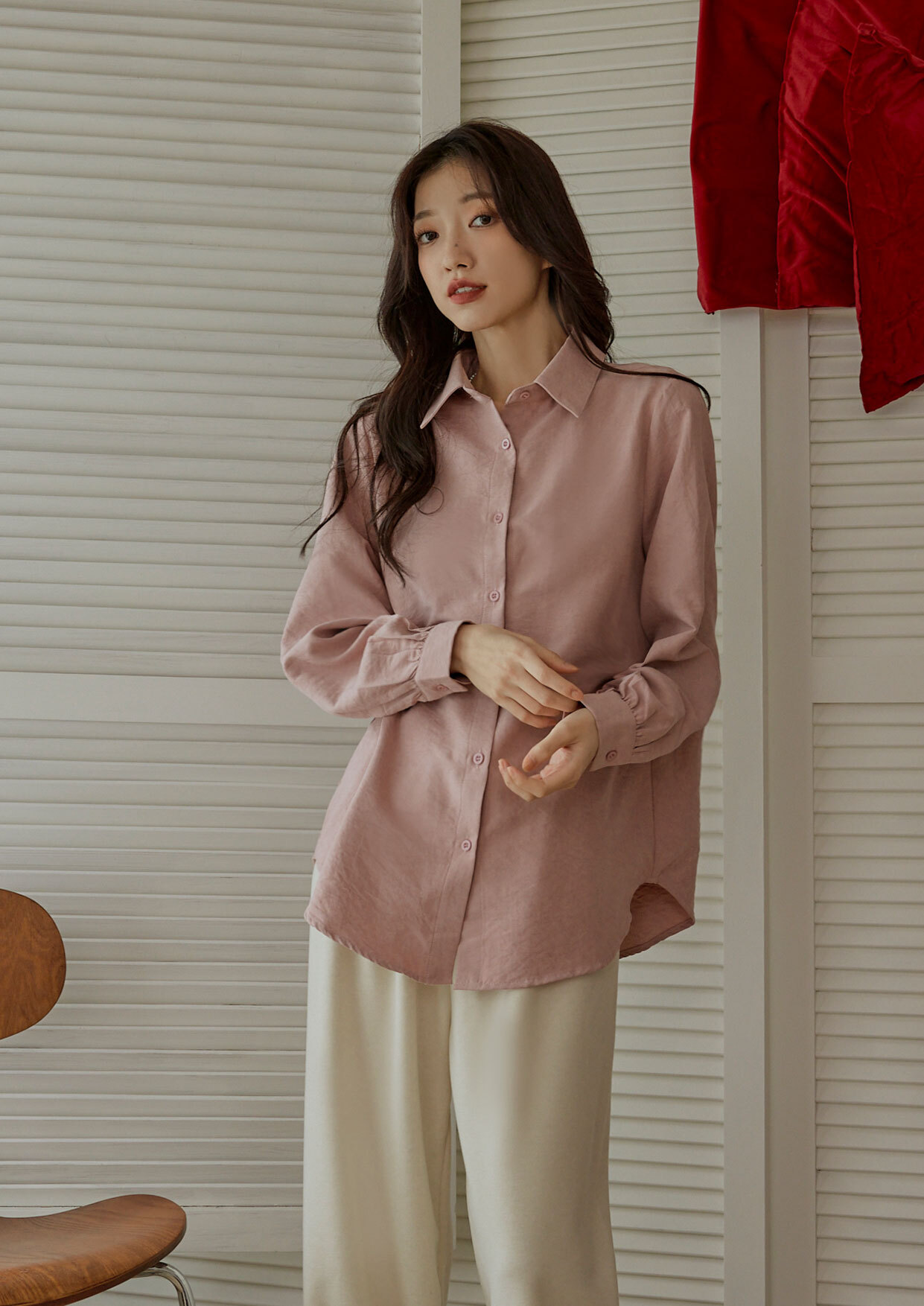 多色素面寬鬆襯衫