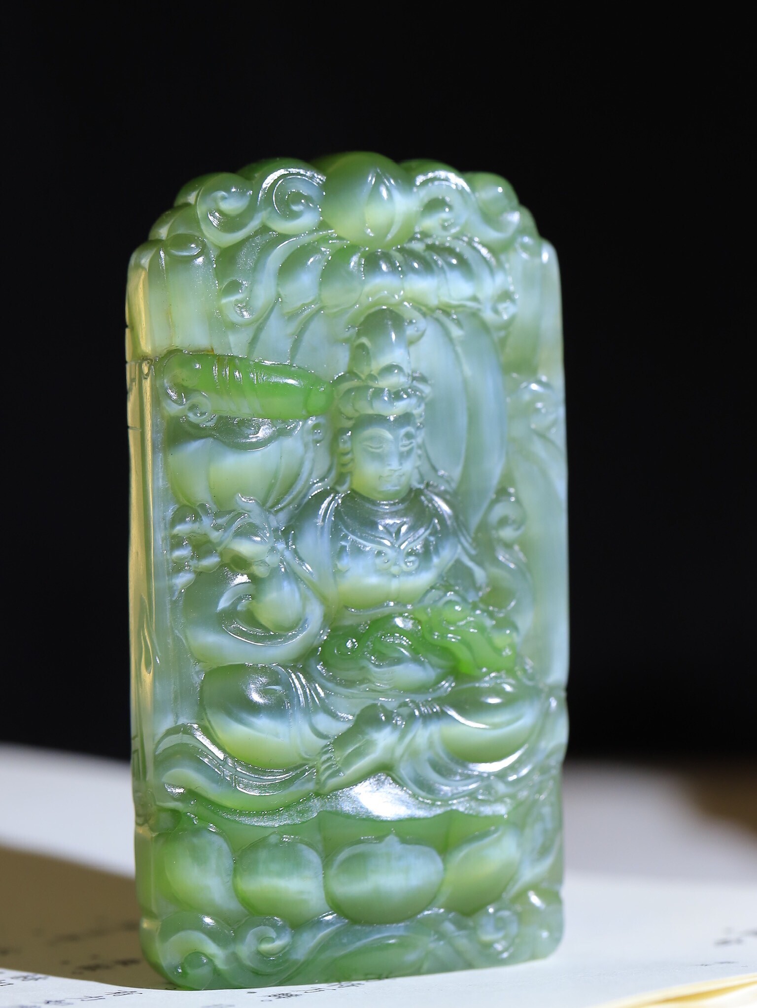 和田玉碧玉貓眼坐蓮觀音,天然和田玉軟玉