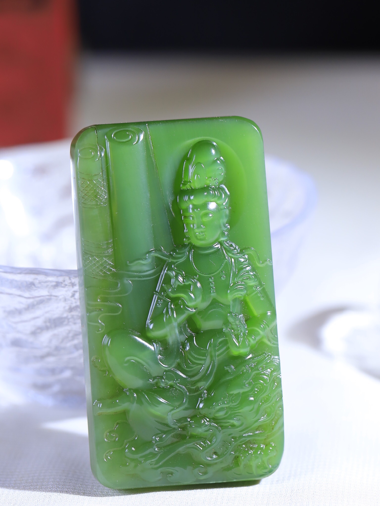 127116 和田玉碧玉貓眼御龍觀音