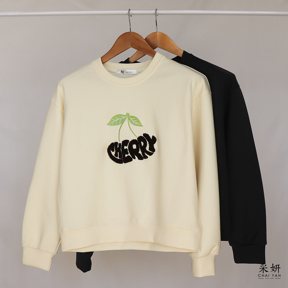 水果字母立體刺繡空氣棉長袖上衣