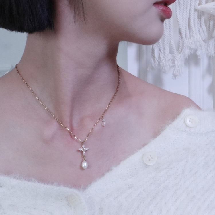 星星偷偷加一點 白水晶 天然珍珠 鈦鋼項鍊 獨家設計款