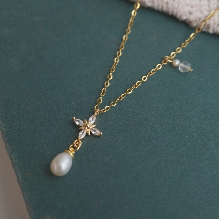 星星偷偷加一點 白水晶 天然珍珠 鈦鋼項鍊 獨家設計款