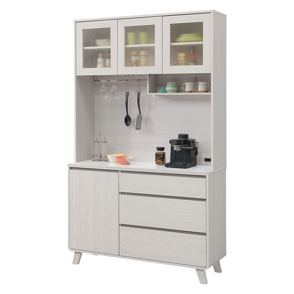 莫妮4尺岩板收納高餐櫃/碗盤櫃/電器櫃(上座+下座)