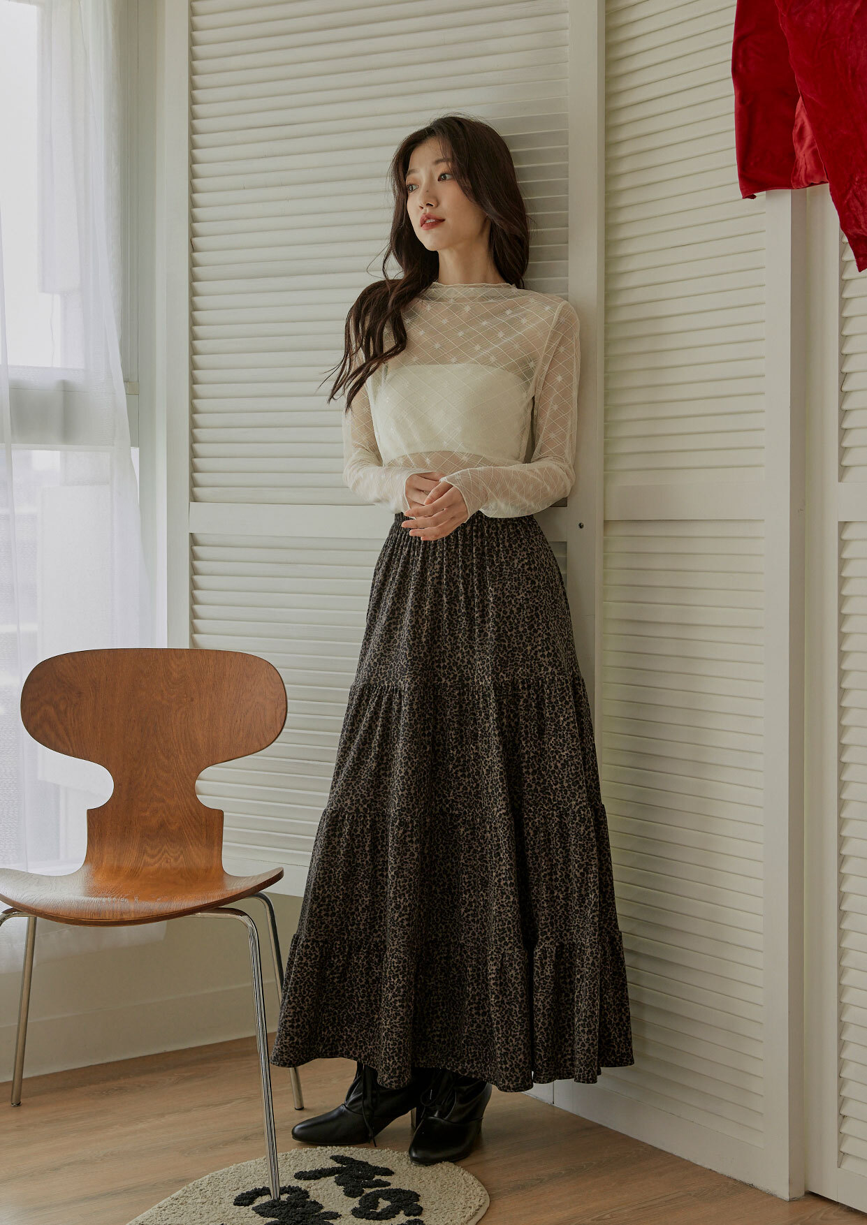 腰鬆緊豹紋蛋糕裙