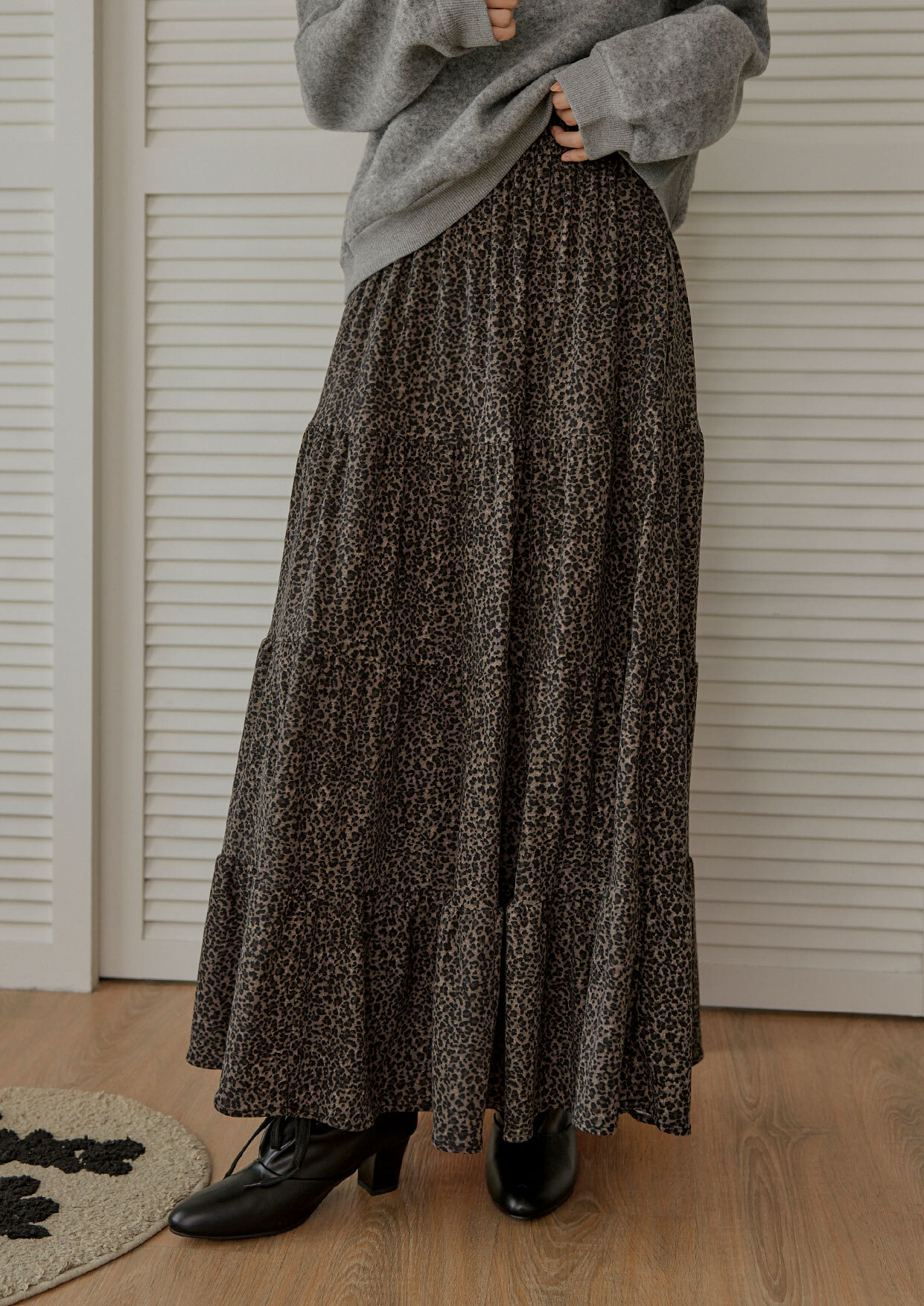 腰鬆緊豹紋蛋糕裙