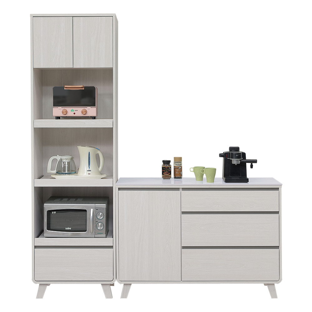 莫妮6尺岩板L型收納餐櫃組合(2尺高電器櫃+4尺碗盤置物矮櫃)