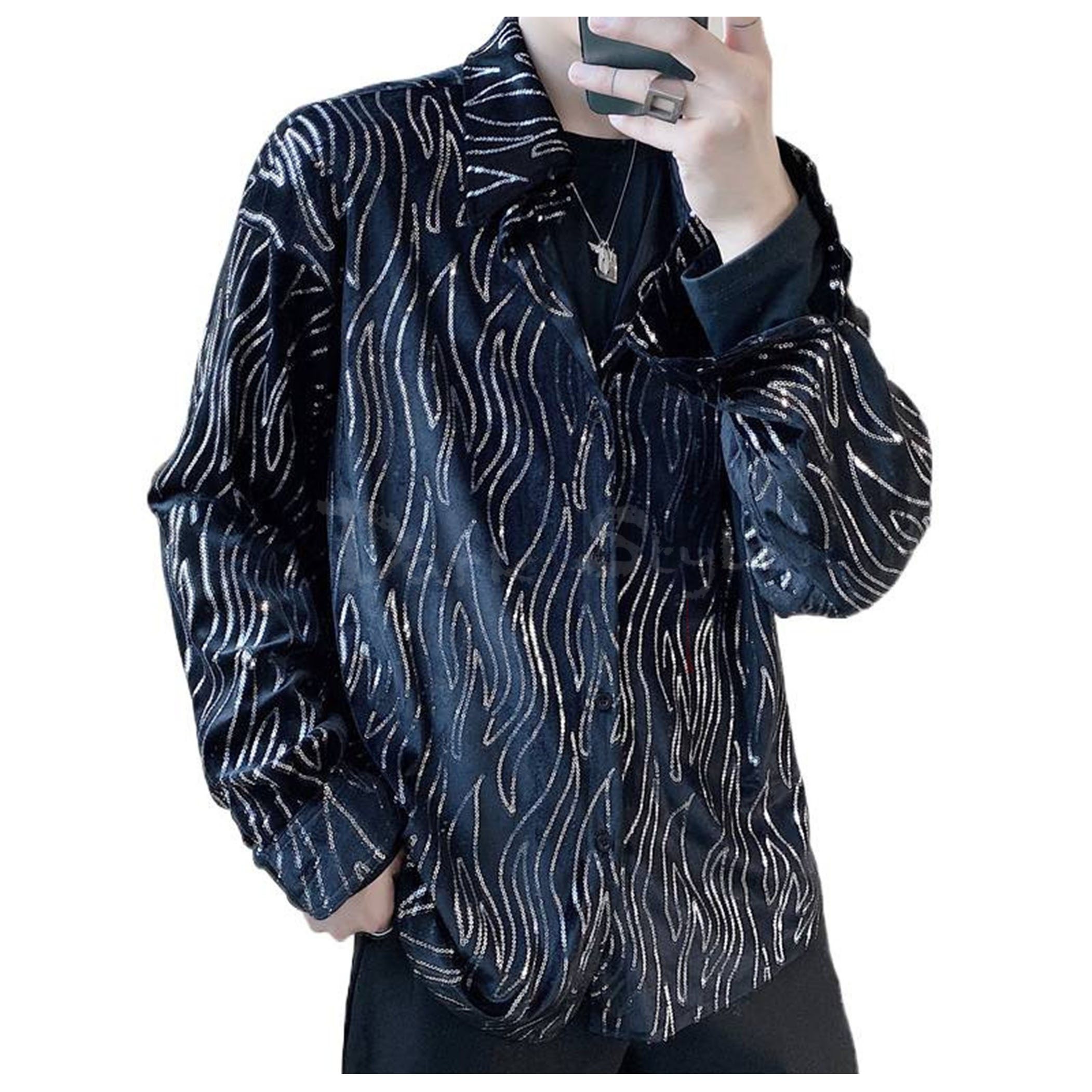 銀燄-銀花亮片絨布外套(光影質感)