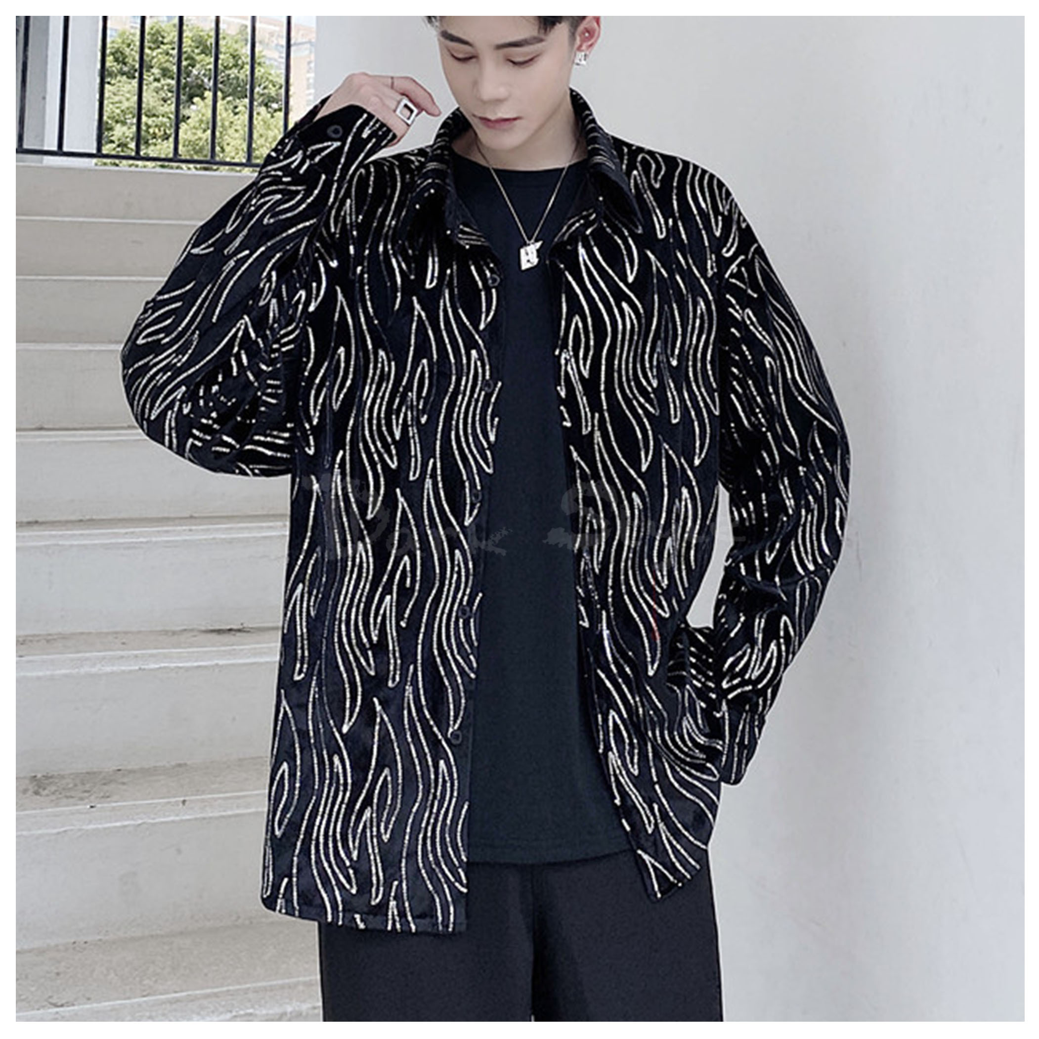 銀燄-銀花亮片絨布外套(光影質感)