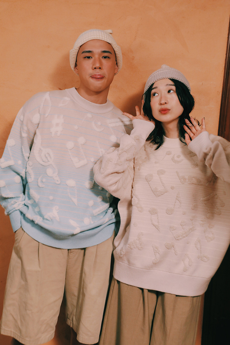 Meli Bay flying Music Notes Long sleeve Top- Almond Blue