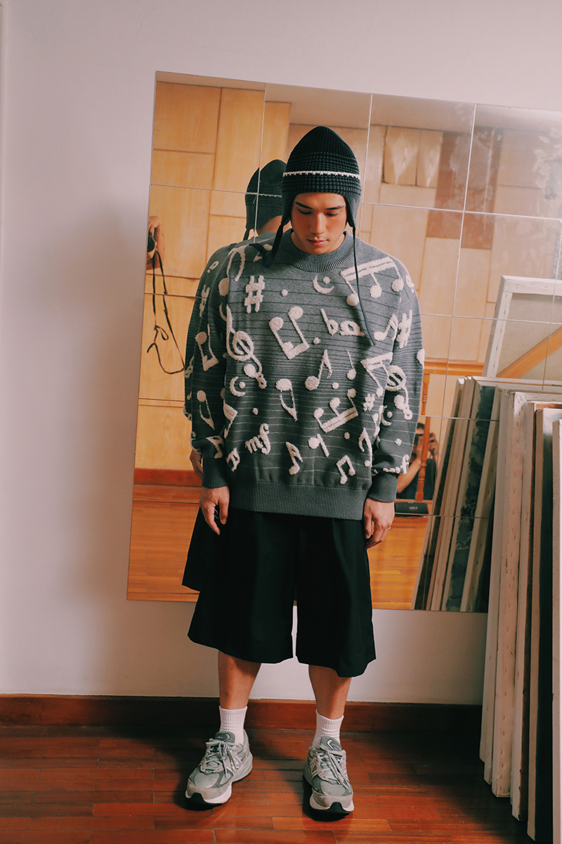 Meli Bay flying Music Notes Long sleeve Top- Dark Gray