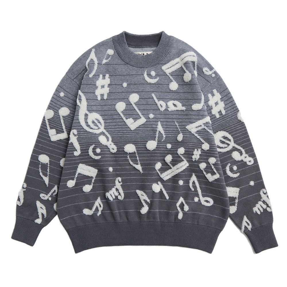 Meli Bay flying Music Notes Long sleeve Top- Dark Gray