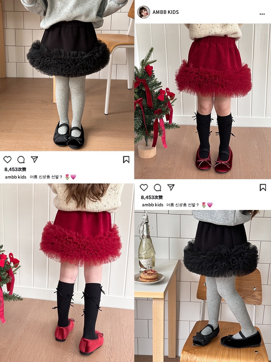 兩色聖誕新年氛圍一體絨澎澎網紗裙