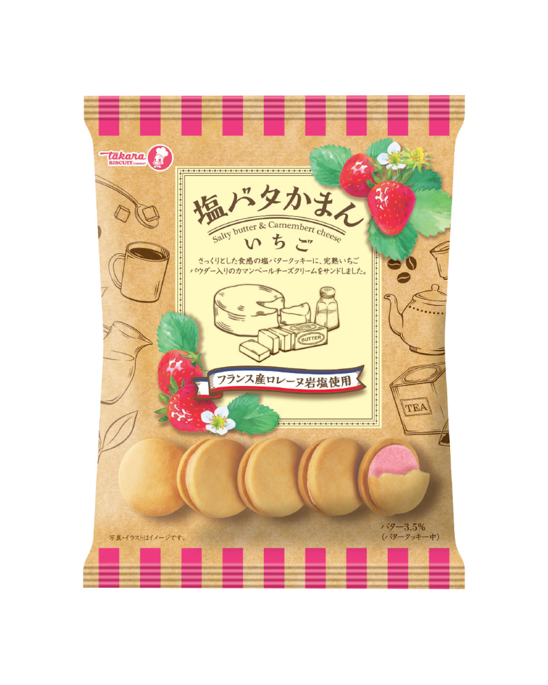 日本 Takara 寶製菓 起司岩鹽 奶油夾心餅乾 草莓風味 9入 102g