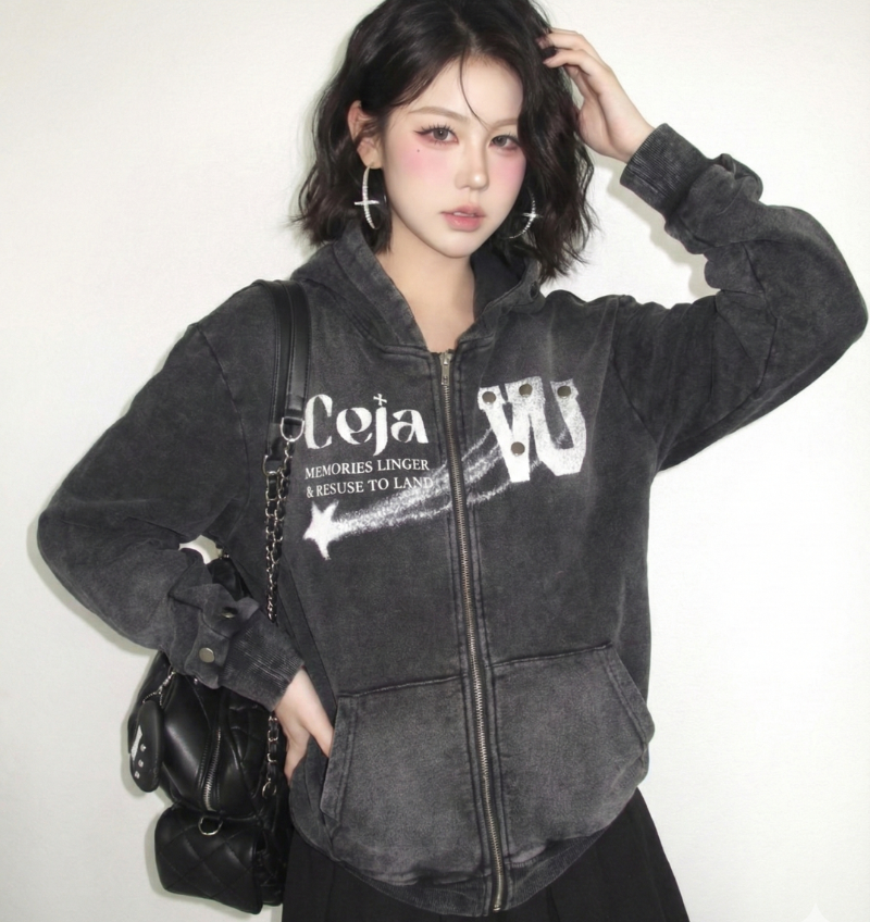 釘釦水洗連帽外套