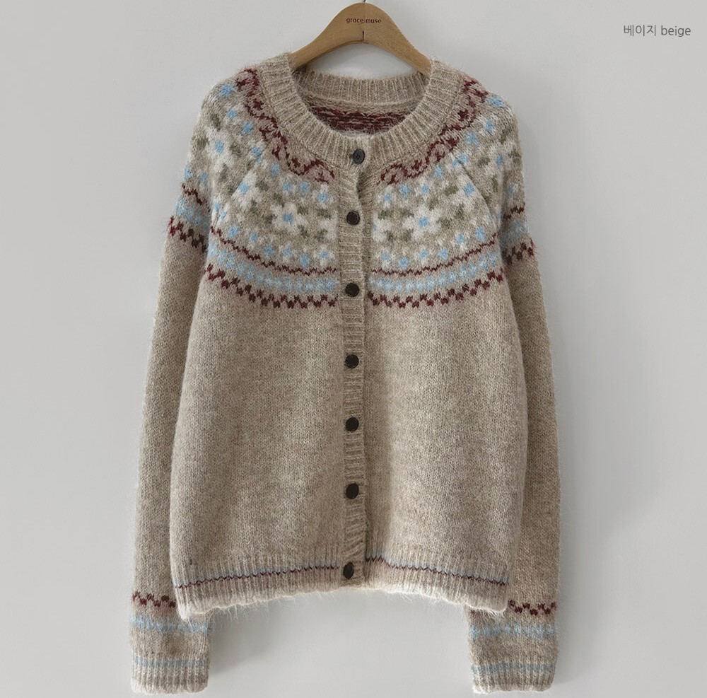 韓國grace muse授權 暖冬可愛緹花大排釦圓領針織衫