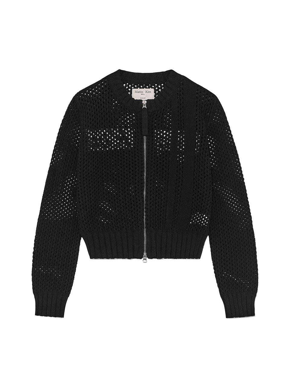 撞色LOGO針織拉鍊外套 黑色