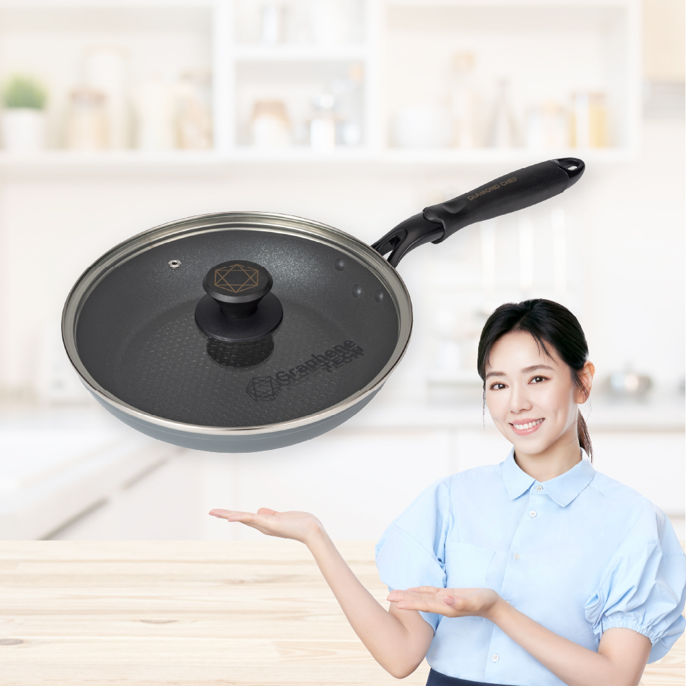 黑金石墨烯不沾深平底鍋24cm(含蓋/IH爐可用)
