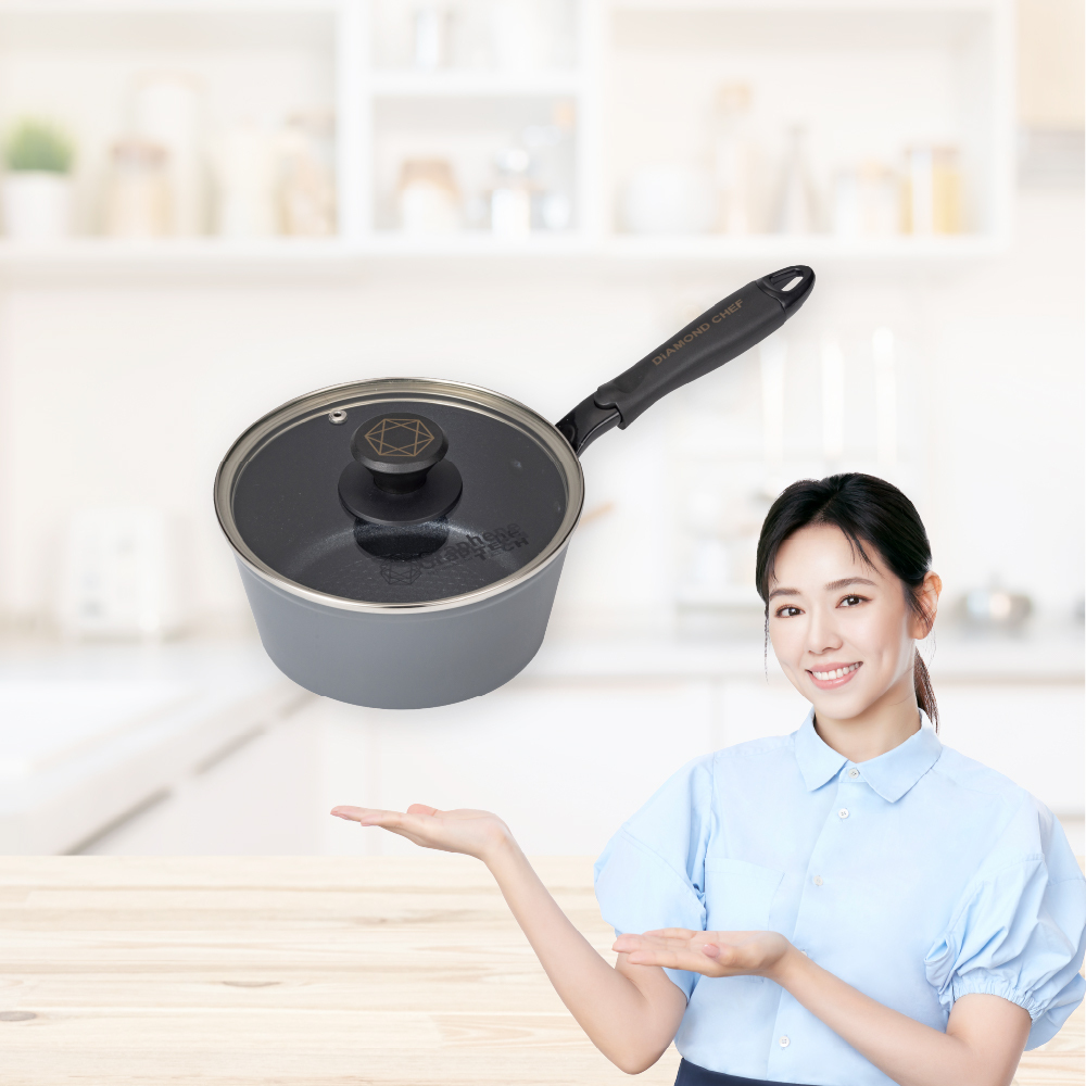 黑金石墨烯不沾單柄湯鍋18cm(含蓋/IH爐可用)